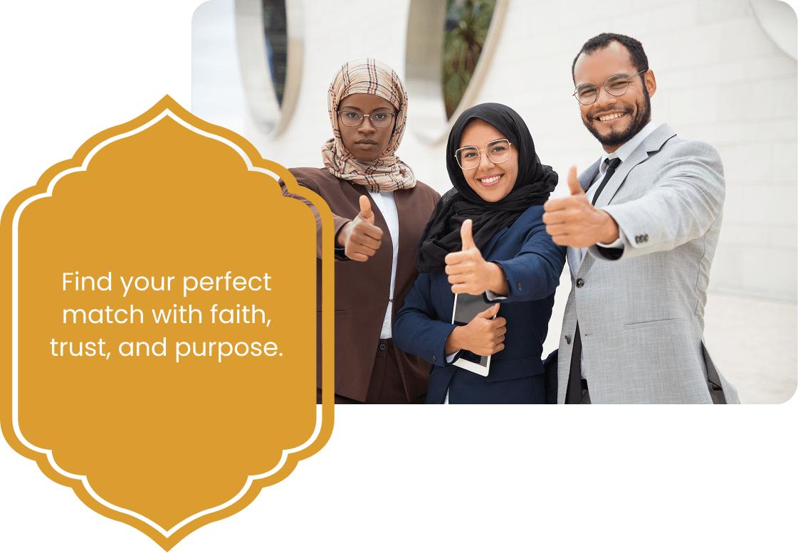 Our mission — three people giving thumbs up with gold badge